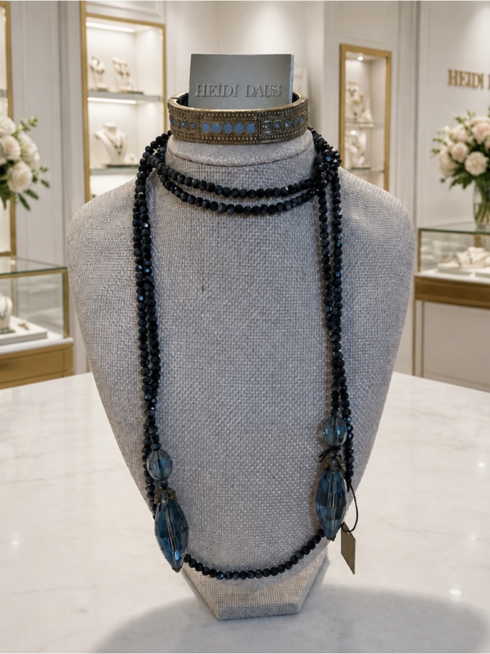 Heidi Daus Black Crystal Long Lariat Necklace and brasalette set MRSP $295